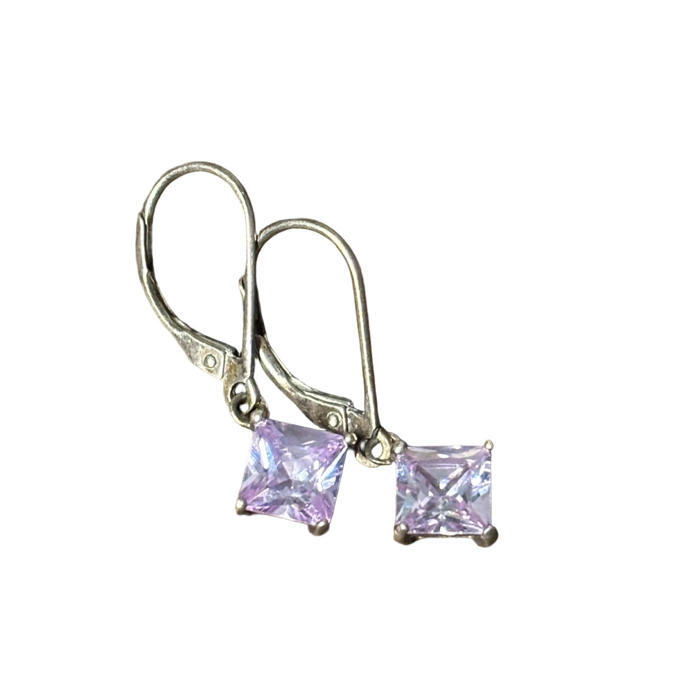 💜 Avon Sterling Silver Amethyst CZ Drop Earrings – 925